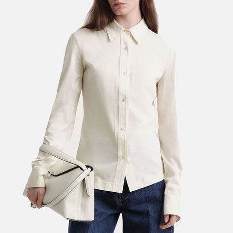 Slim Cotton-Jersey Shirt Macadamia
