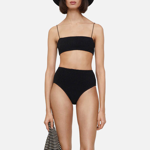 Smocked Bikini Bottom Black