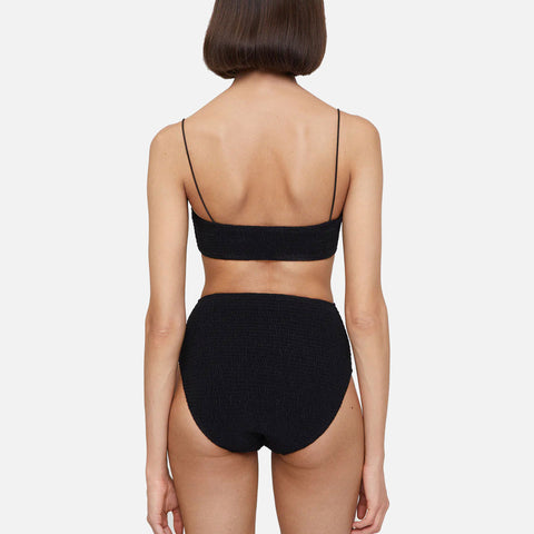 Smocked Bikini Bottom Black