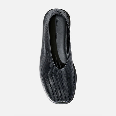 Square Leather Slippers Black