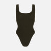 Square Neck Swimsuit Crinkle Metallic Khaki