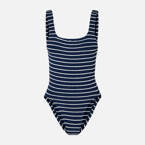 Squareneck Swimsuit Crinkle Navy/White Stripe