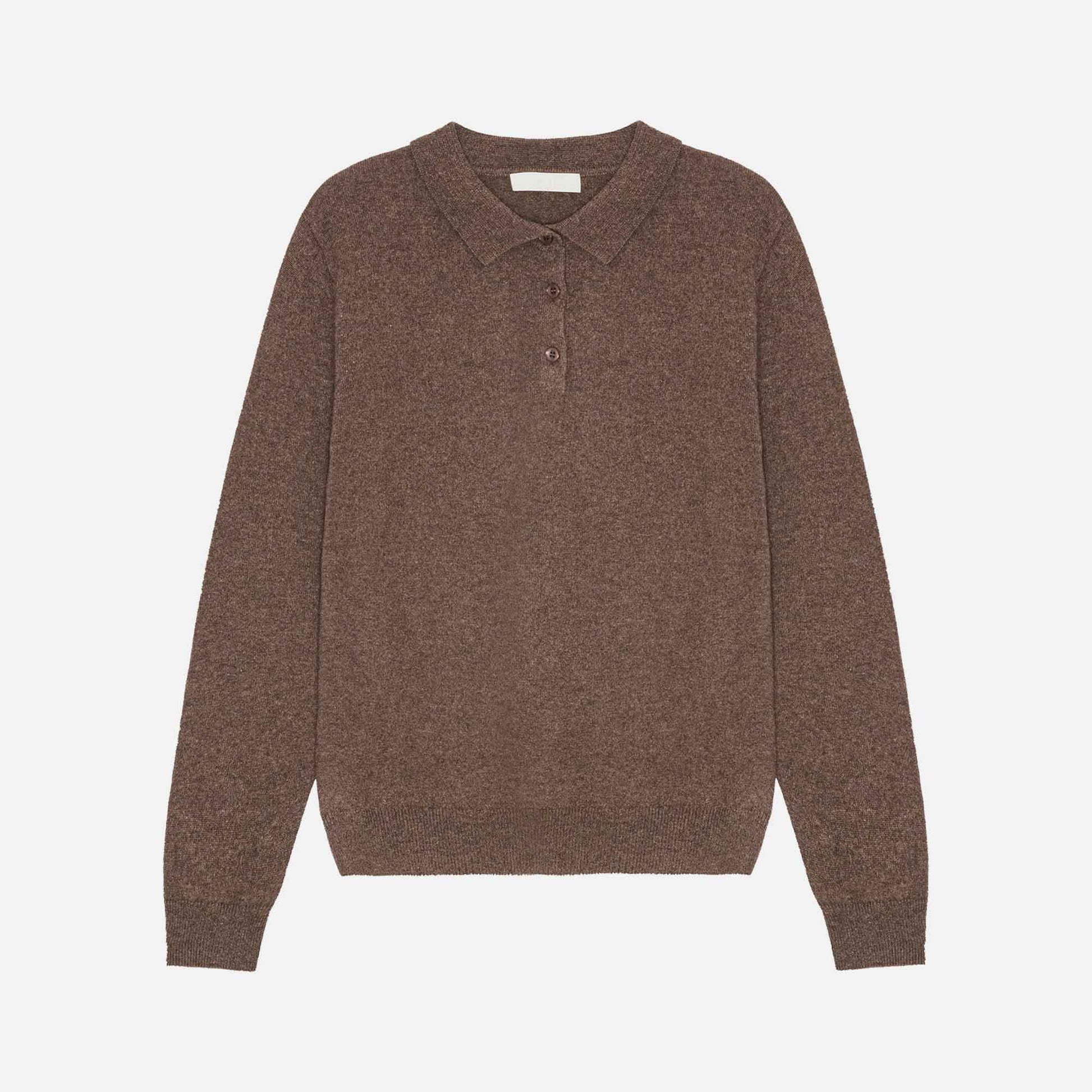 Ted Cashmere Polo Dark Brown Melange