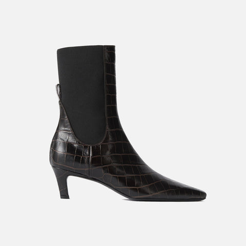 The Mid Heel Boot Dark Brown Croco