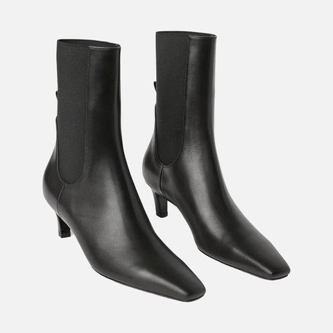 The Mid Heel Leather Boot Black