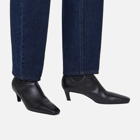 The Mid Heel Leather Boot Black