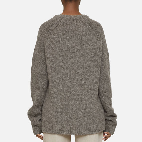Raglan Sleeve Llama-Blend Knit Grey Melange