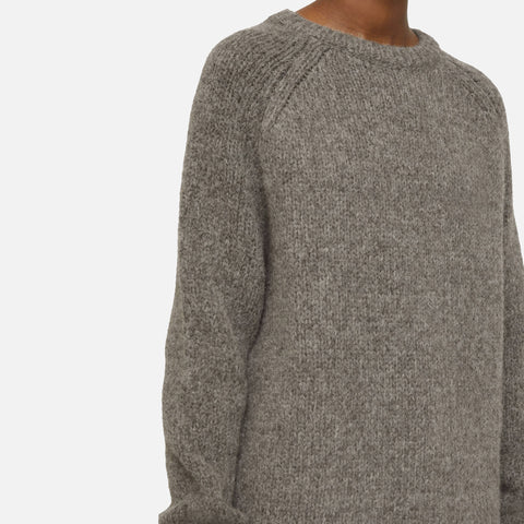Raglan Sleeve Llama-Blend Knit Grey Melange