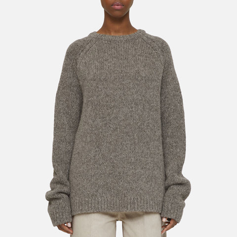 Raglan Sleeve Llama-Blend Knit Grey Melange