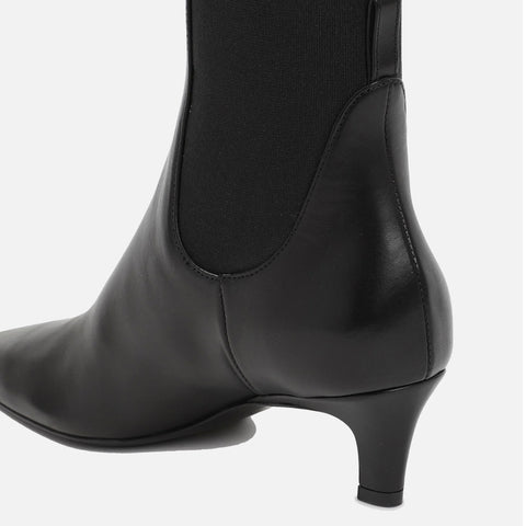 The Mid Heel Leather Boot Black