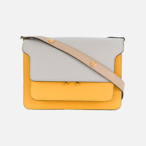 Trunk Bag Saffiano Leather Light Grey/Yellow/Beige