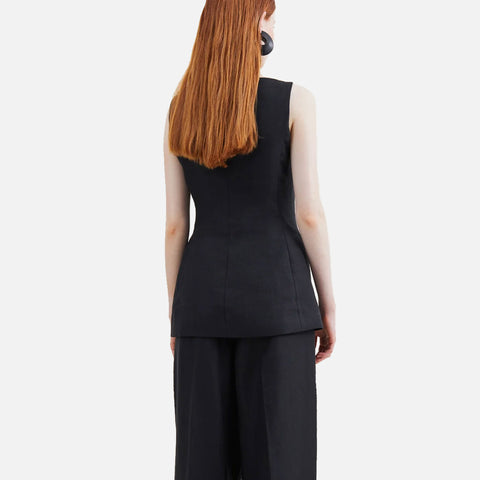Turi Linen Herringbone Vest Black