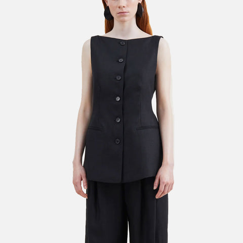 Turi Linen Herringbone Vest Black