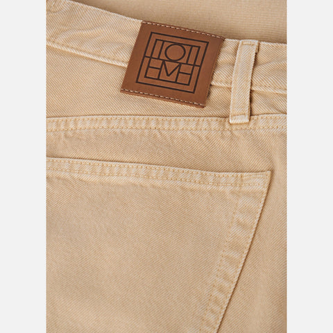 Twisted Seam Denim Full Length Washed Beige