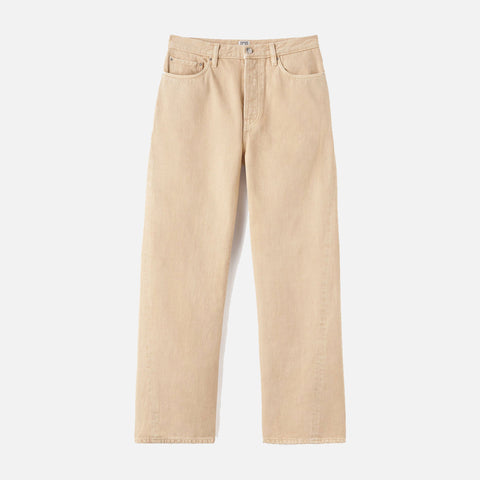 Twisted Seam Denim Full Length Washed Beige