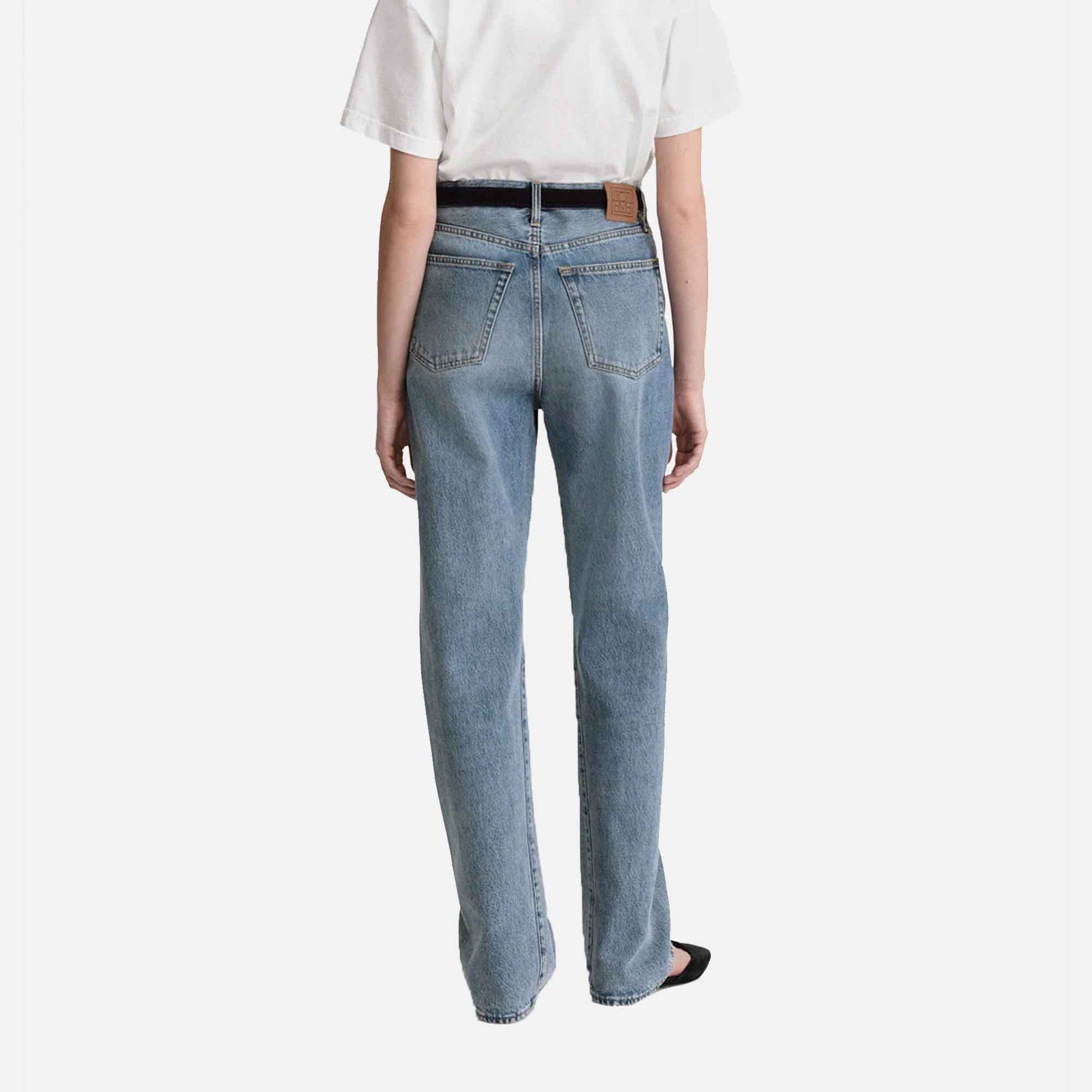 Twisted Seam Denim Full Length Worn Blue