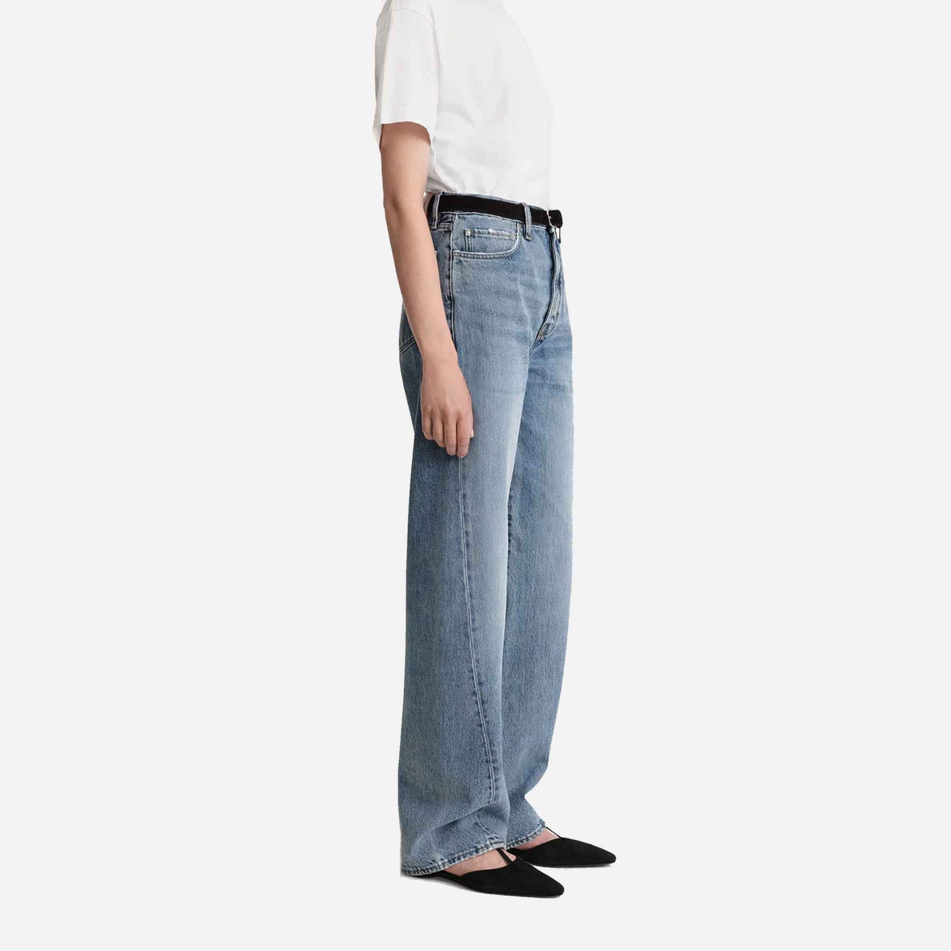 Twisted Seam Denim Full Length Worn Blue