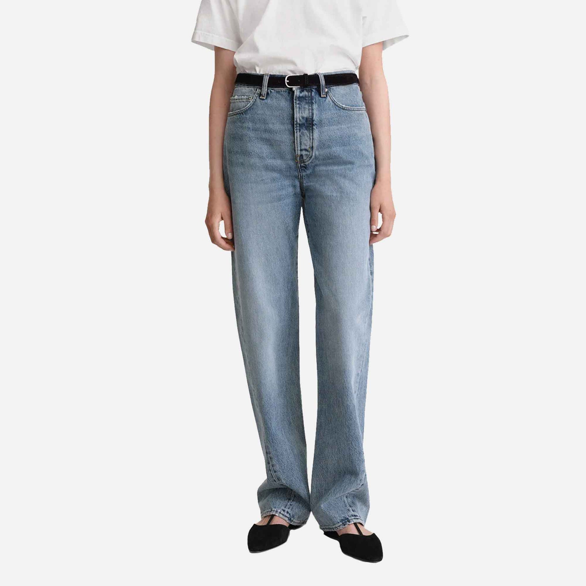 Twisted Seam Denim Full Length Worn Blue