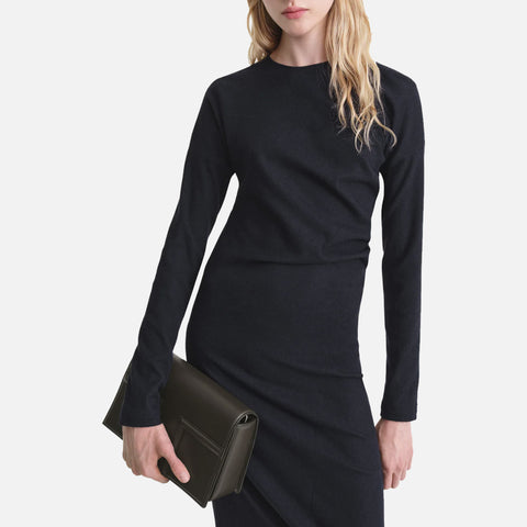 Twisted Flannel Dress Navy