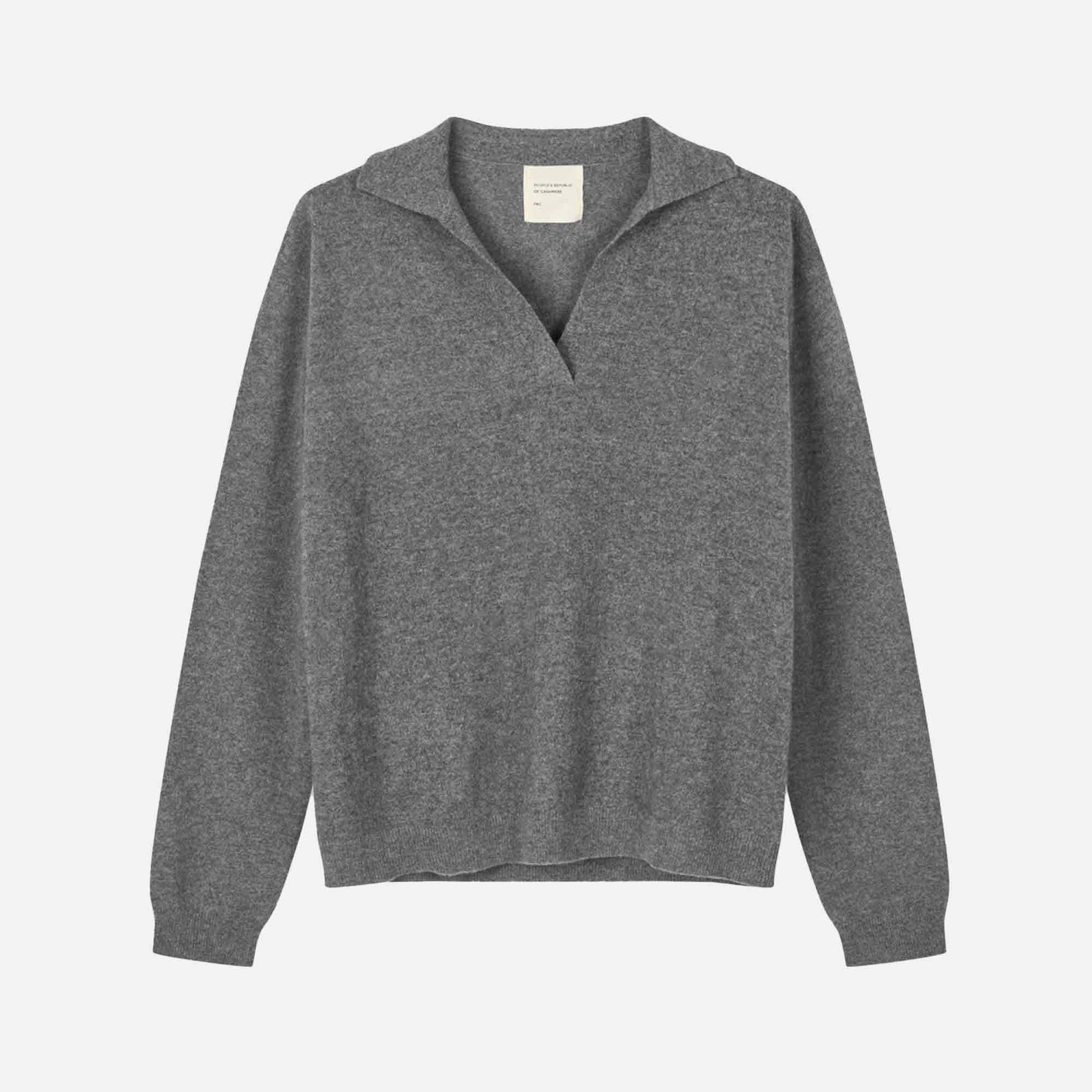 Women's Oversized Collar V-Neck Heather Grey
