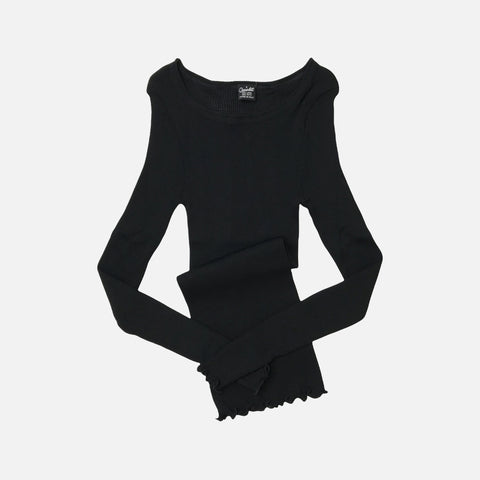 Long Sleeve T-Shirt Wool Silk Rib Black