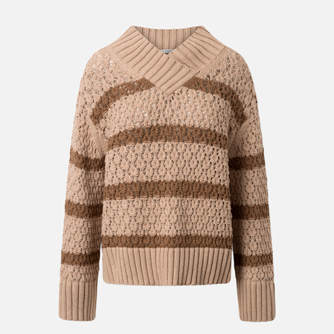 Else Chunky Pointelle V-Neck Beige