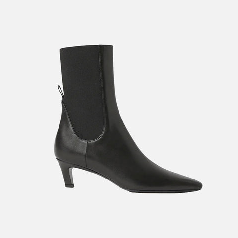 The Mid Heel Leather Boot Black