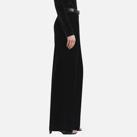 Wide Velvet Trousers Black