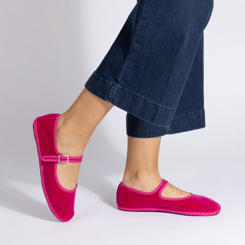 Mary Jane Shoe Velvet Fuchsia