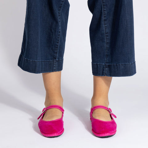 Mary Jane Shoe Velvet Fuchsia