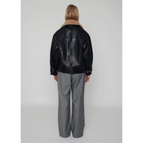 Maxime Leather Bomber Black/Creme