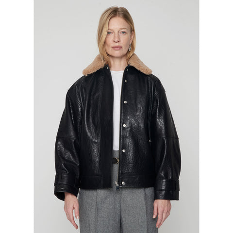 Maxime Leather Bomber Black/Creme