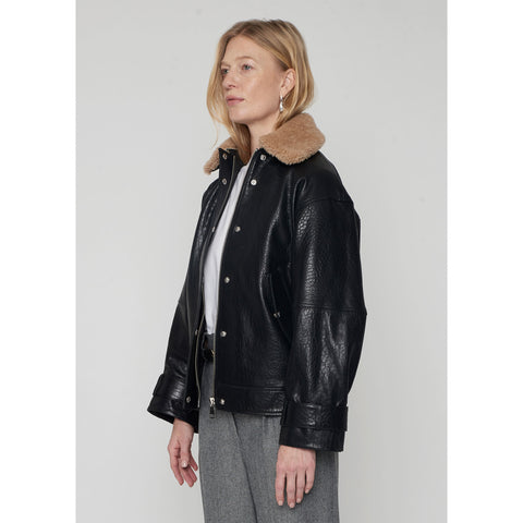 Maxime Leather Bomber Black/Creme