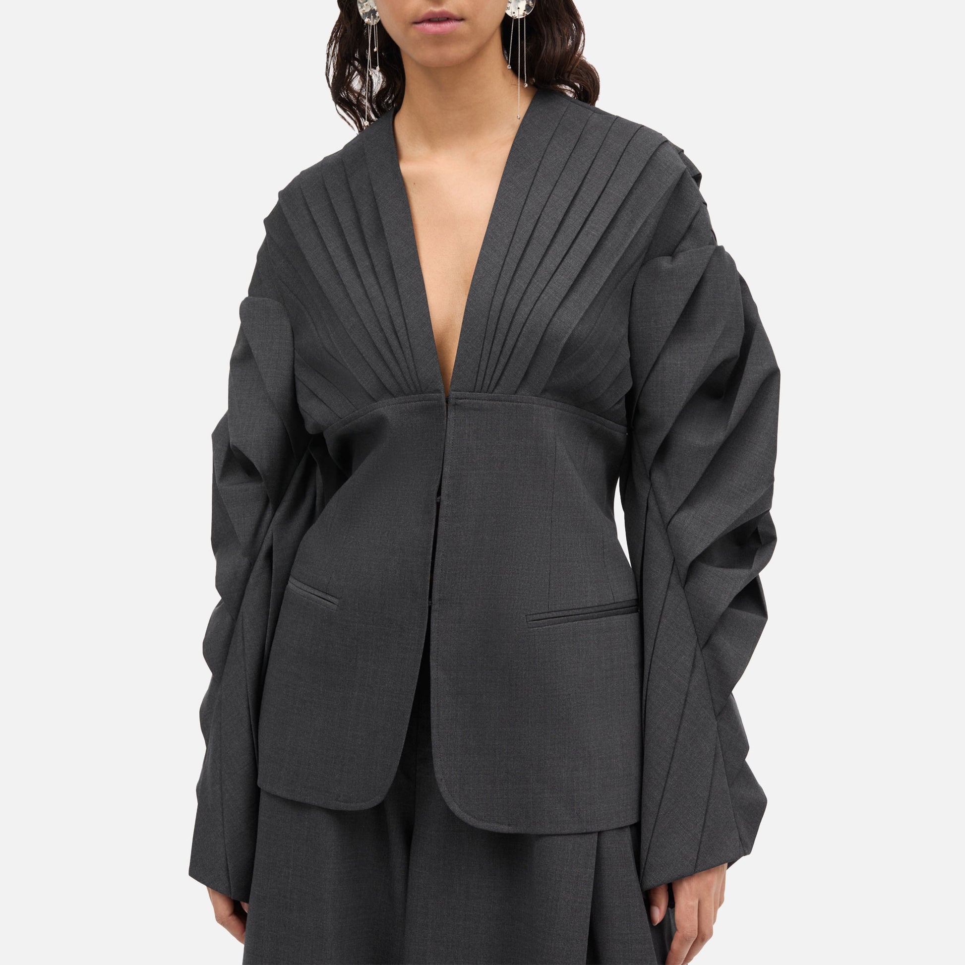 Juno-Atelier Thin Wool Blazer Dark Grey Melange