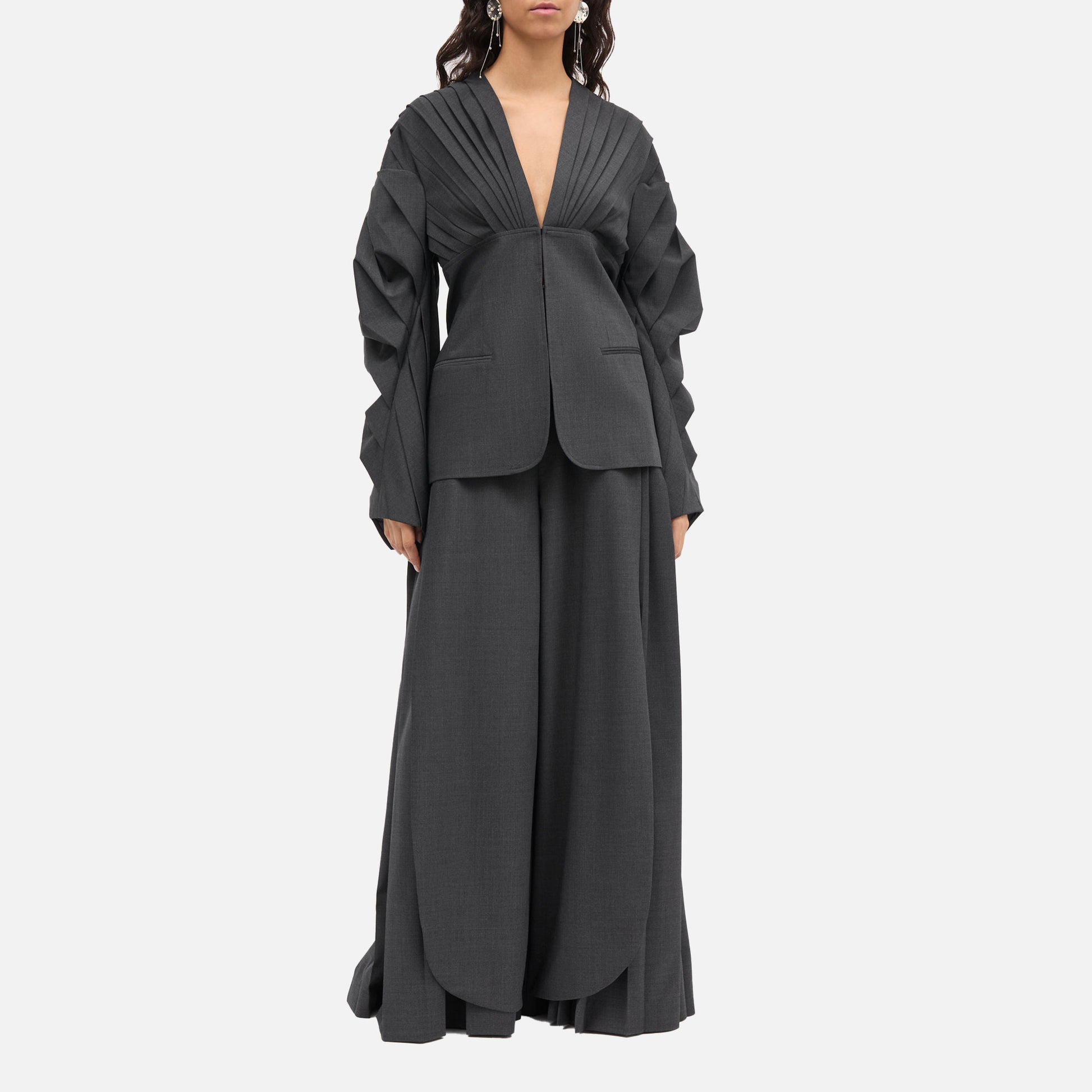 Juno-Atelier Thin Wool Blazer Dark Grey Melange