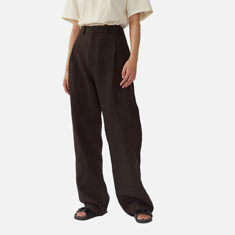 Linen Box Pants Dark Brown