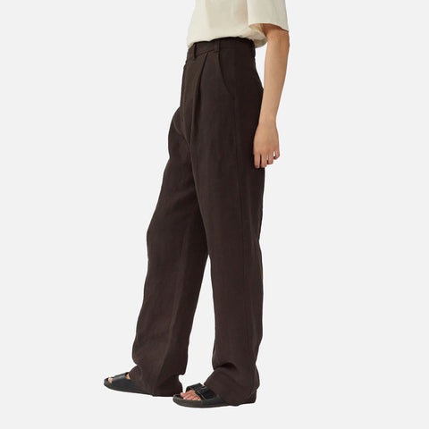 Linen Box Pants Dark Brown