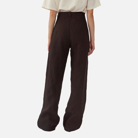 Linen Box Pants Dark Brown