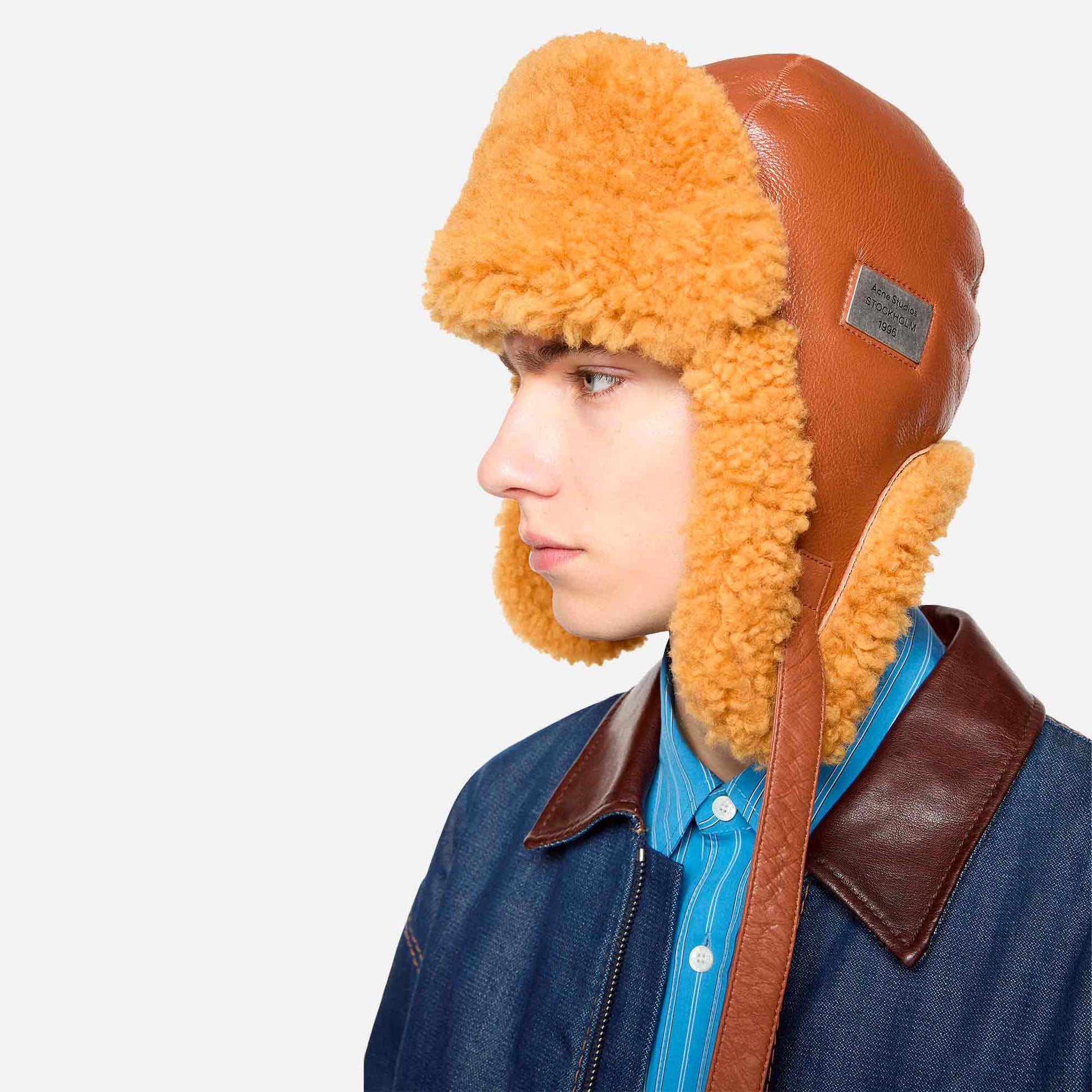 Shearling Hat Rust Brown