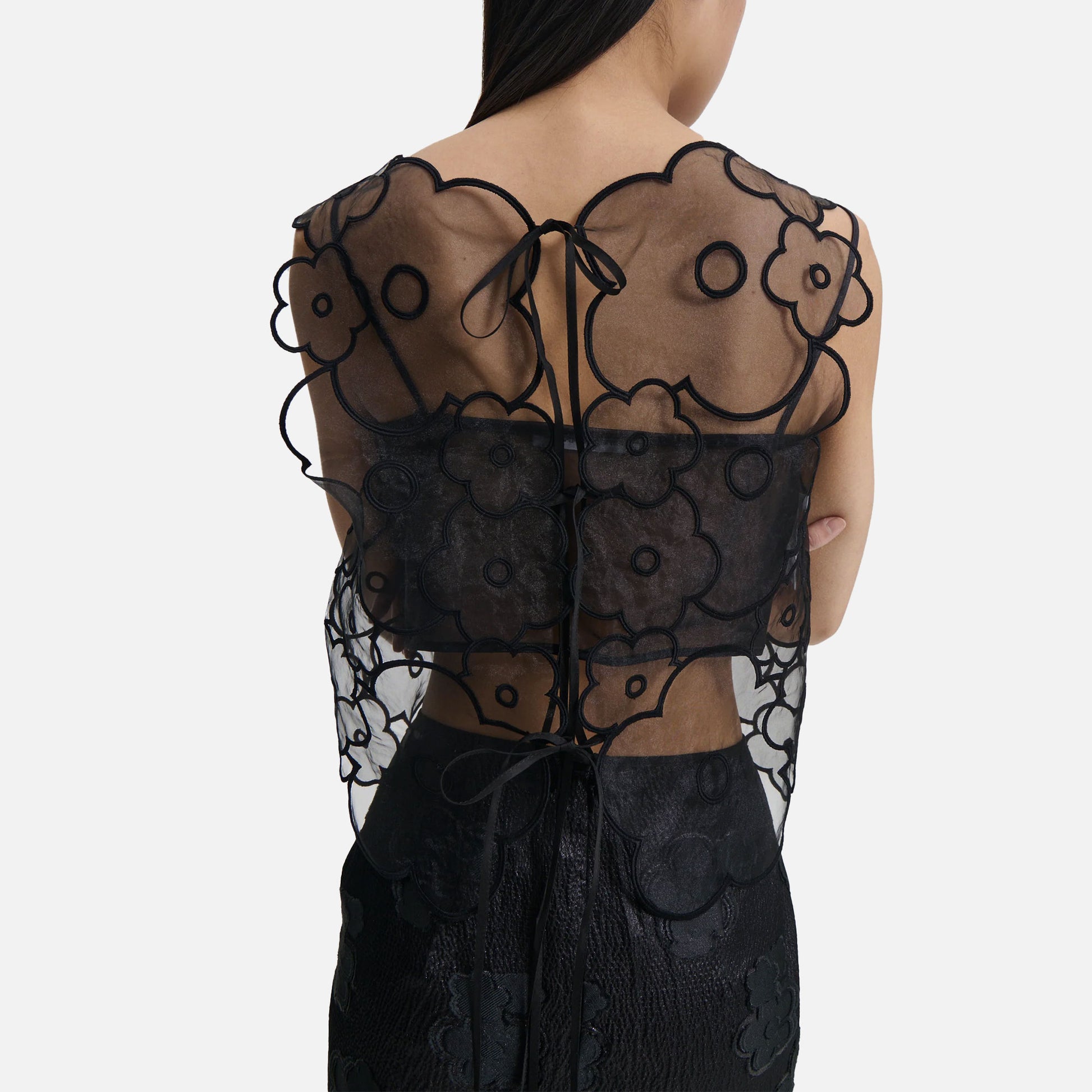 Alfie Top Flower Embroidery Black
