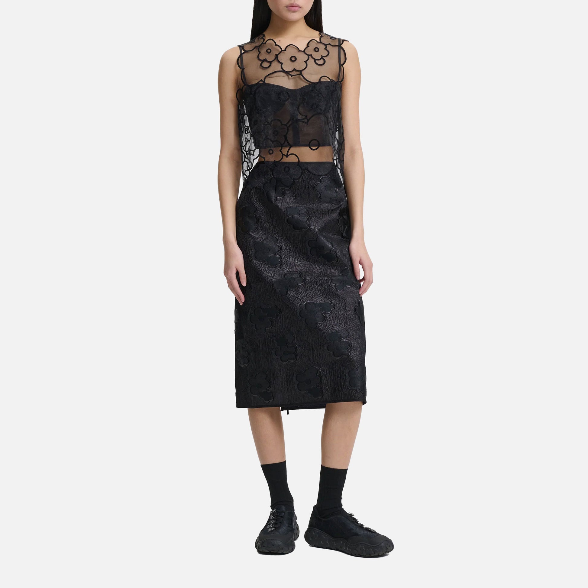 Alfie Top Flower Embroidery Black