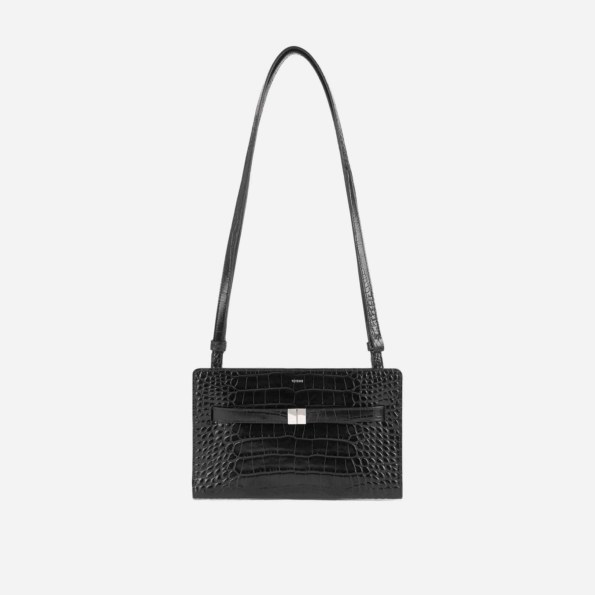 Belted Croco-Embossed Crossbody Bag Black
