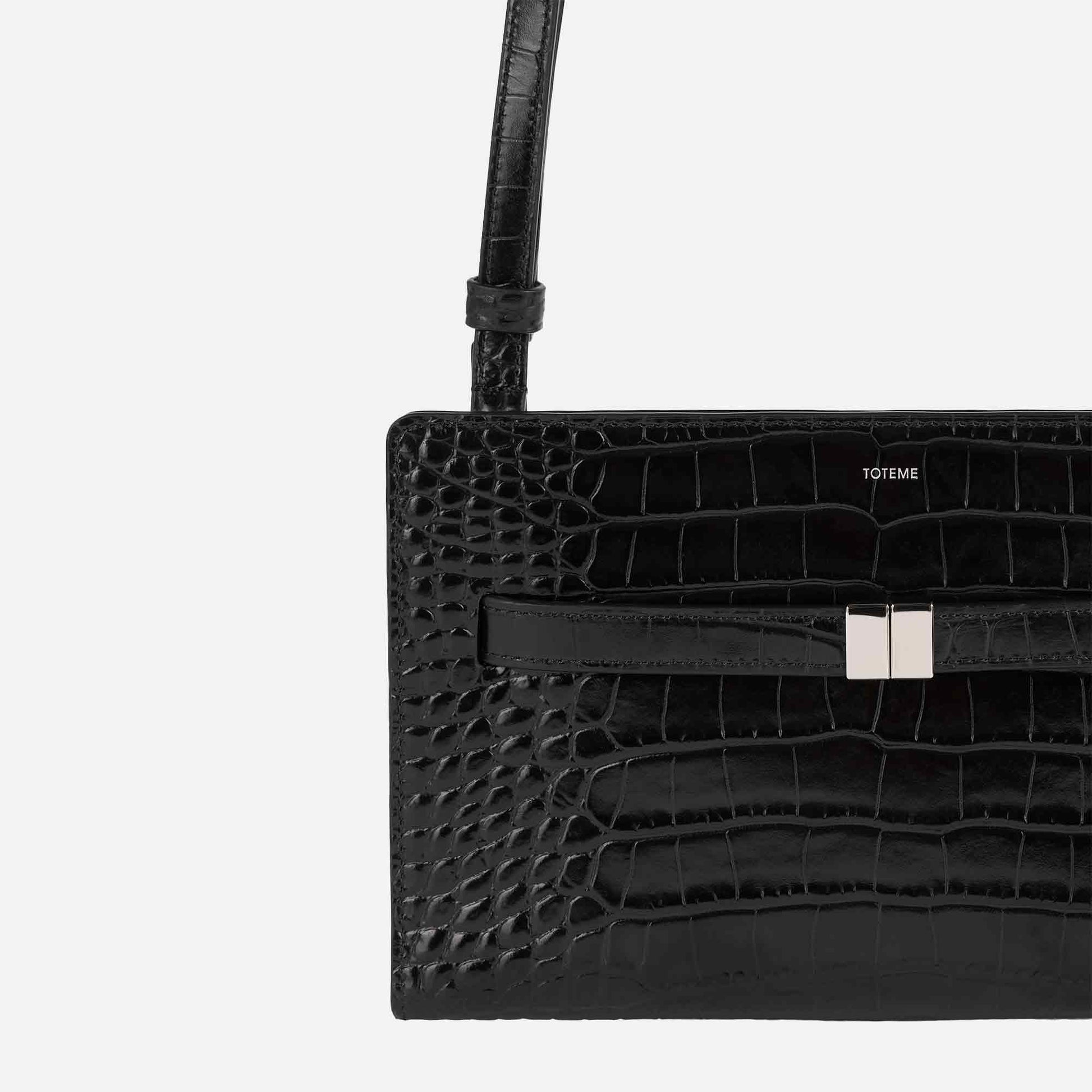 Belted Croco-Embossed Crossbody Bag Black