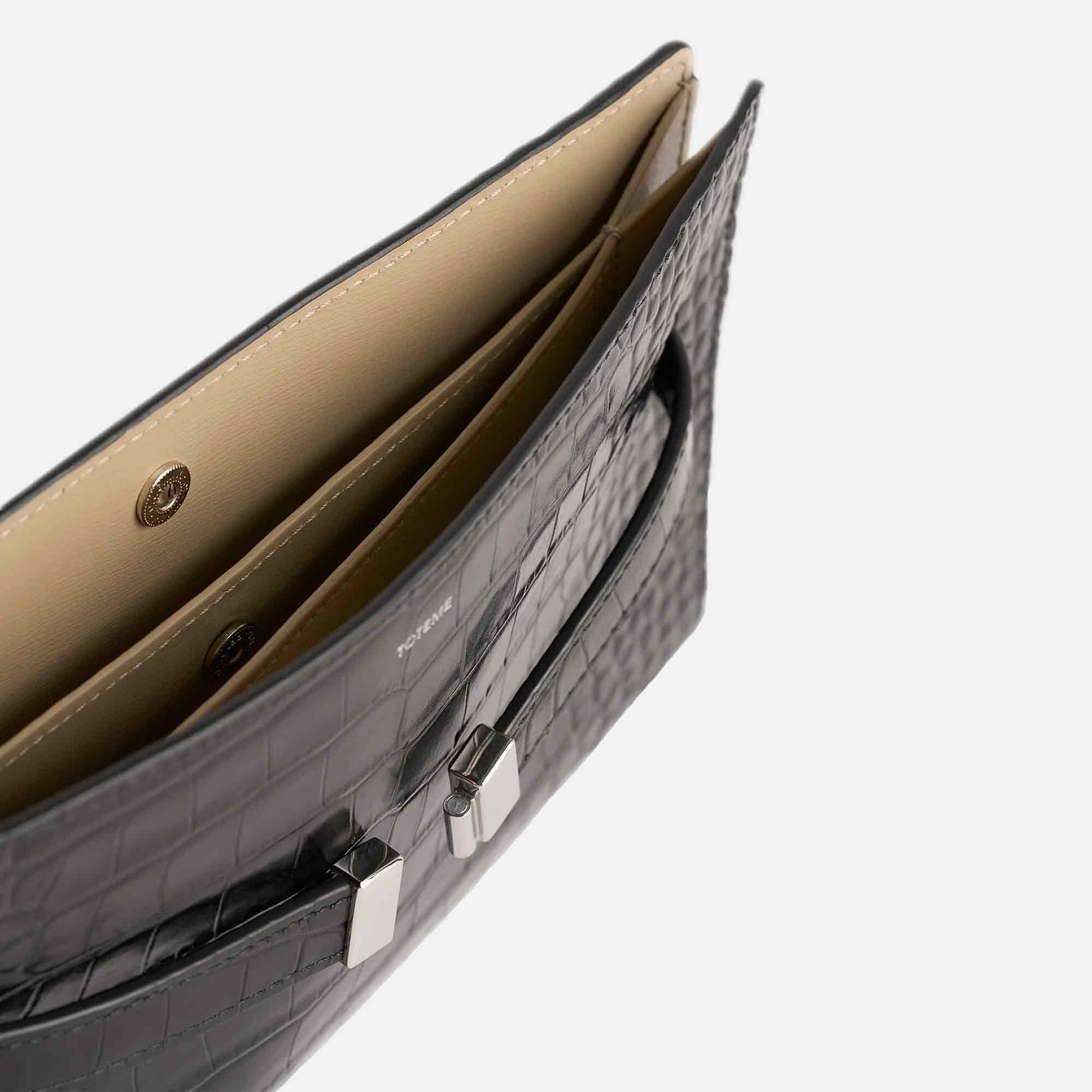 Belted Croco-Embossed Crossbody Bag Black