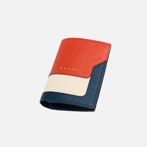 Bill-Fold Wallet Saffiano Leather Brick/Talc/Night Blue