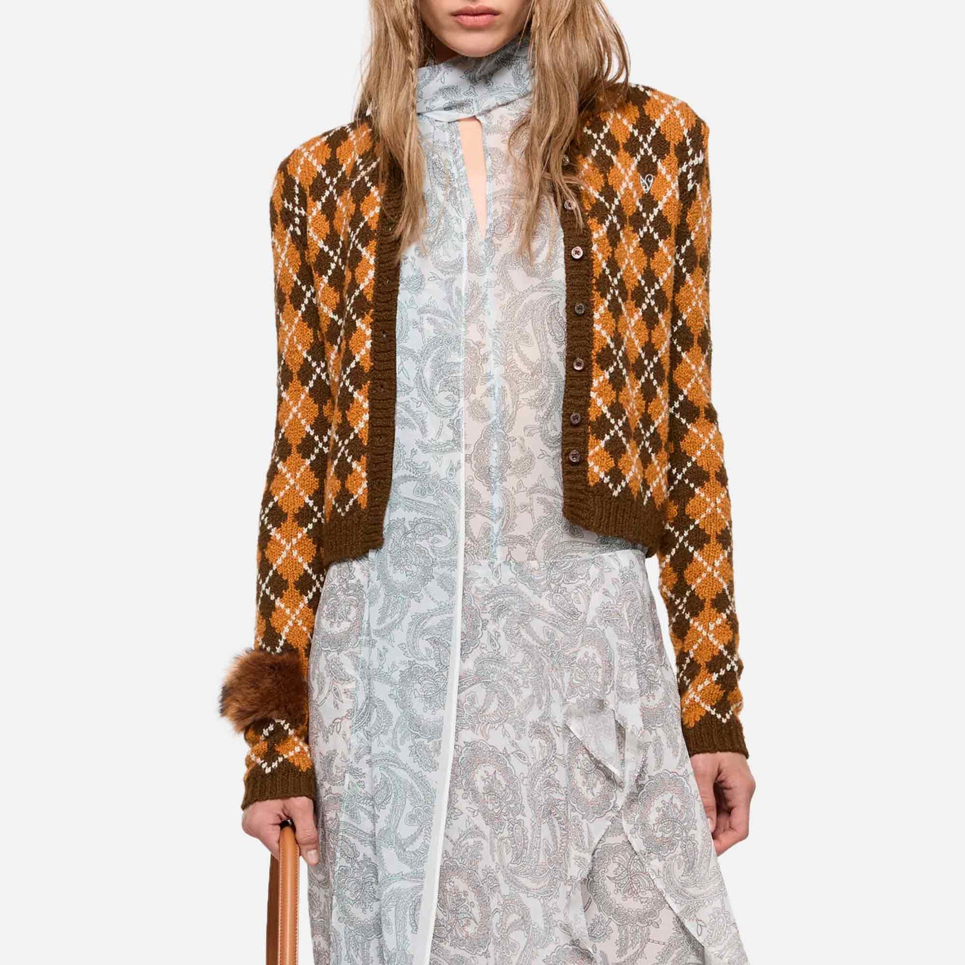 Bouclé Argyle Cardigan Brown/Orange