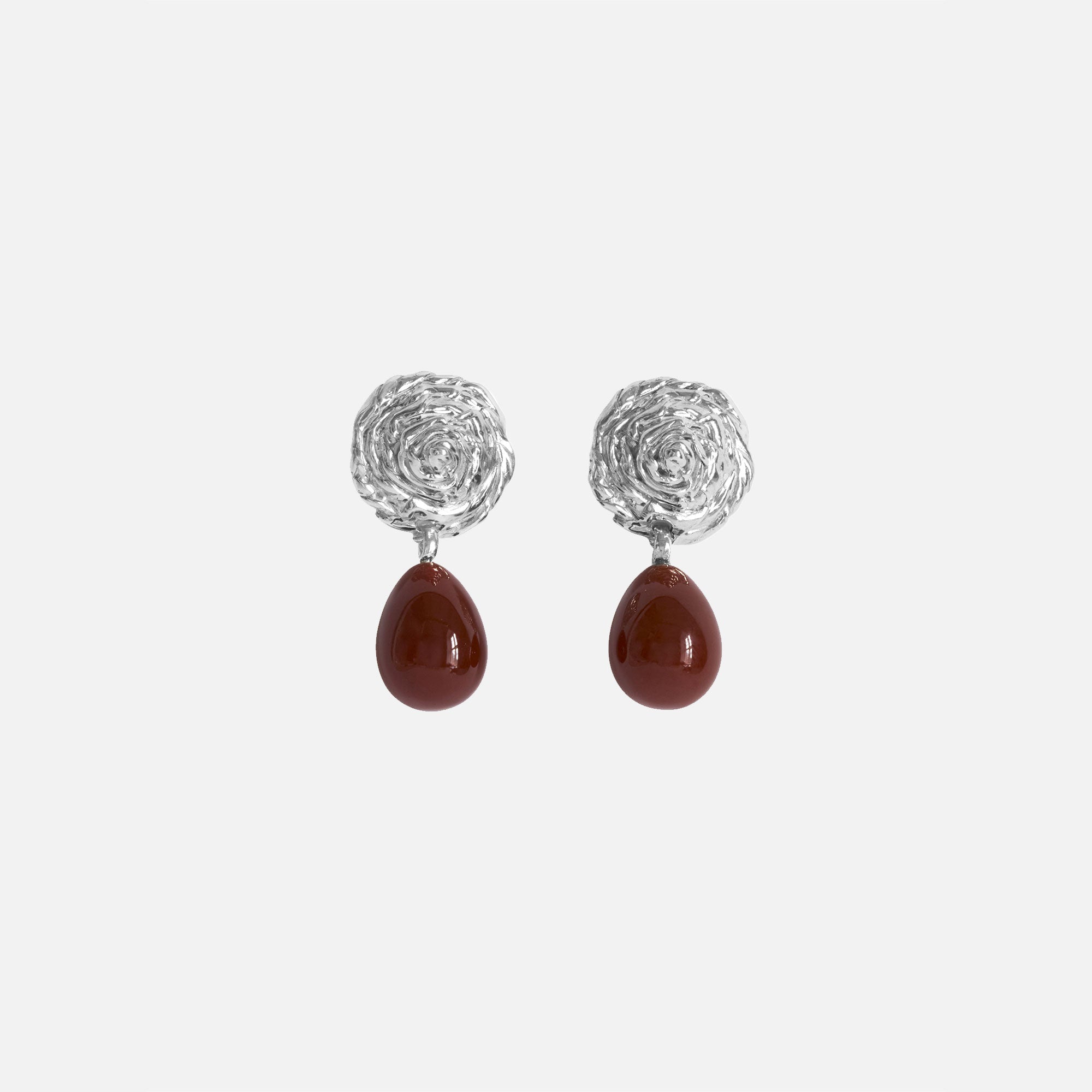 Outlet Brushed Silver And Carnelian Earrings