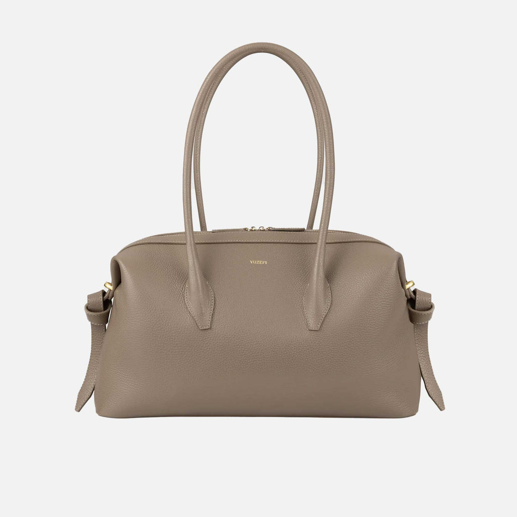 Brioche Duffle Bag Grained Leather Taupe
