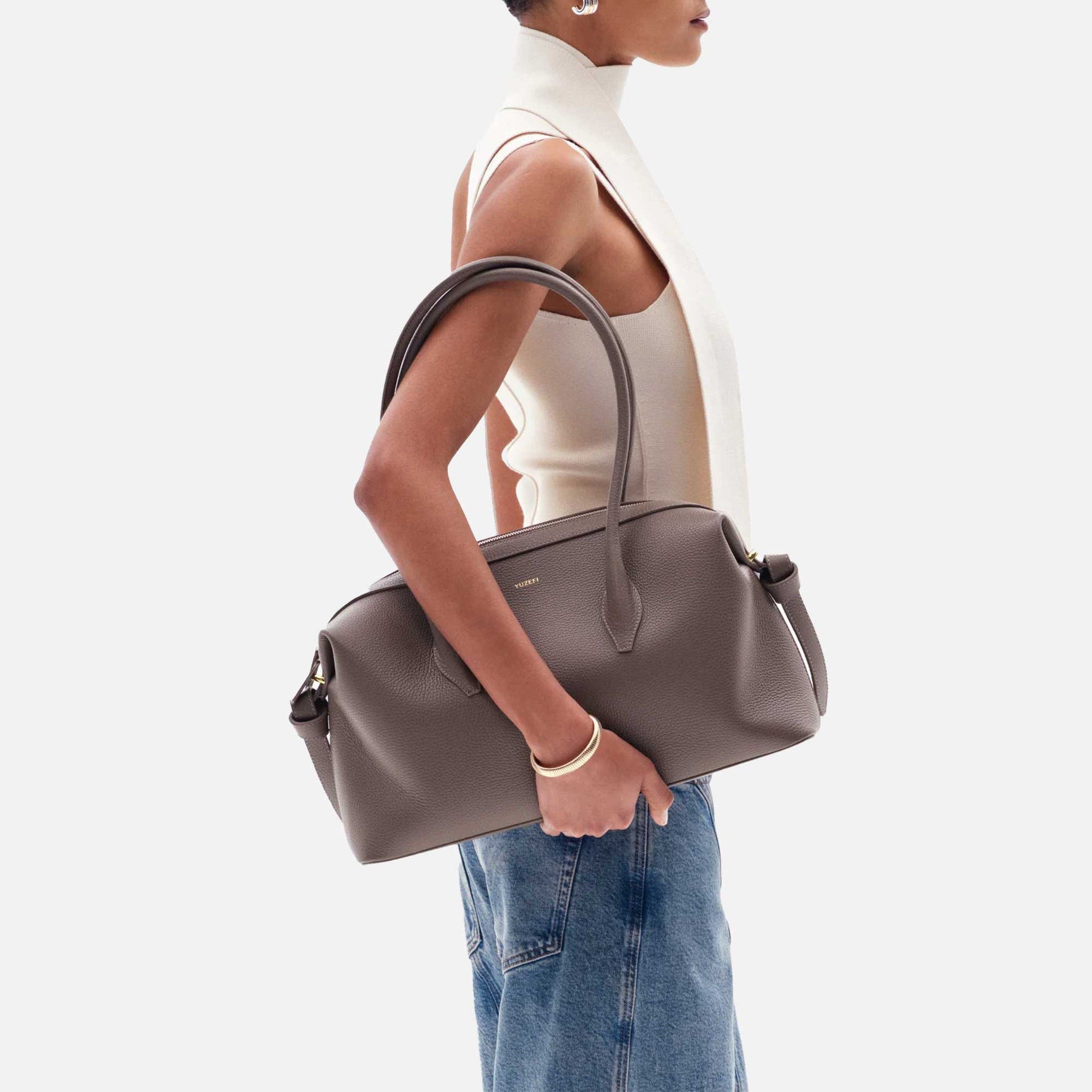 Brioche Duffle Bag Grained Leather Taupe