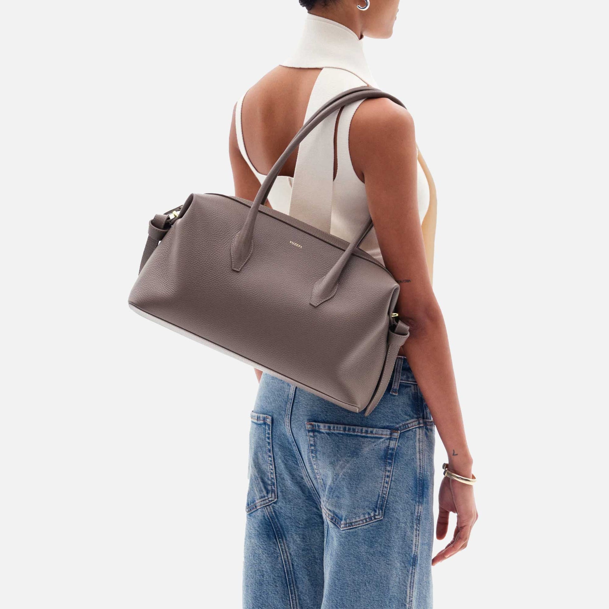 Brioche Duffle Bag Grained Leather Taupe